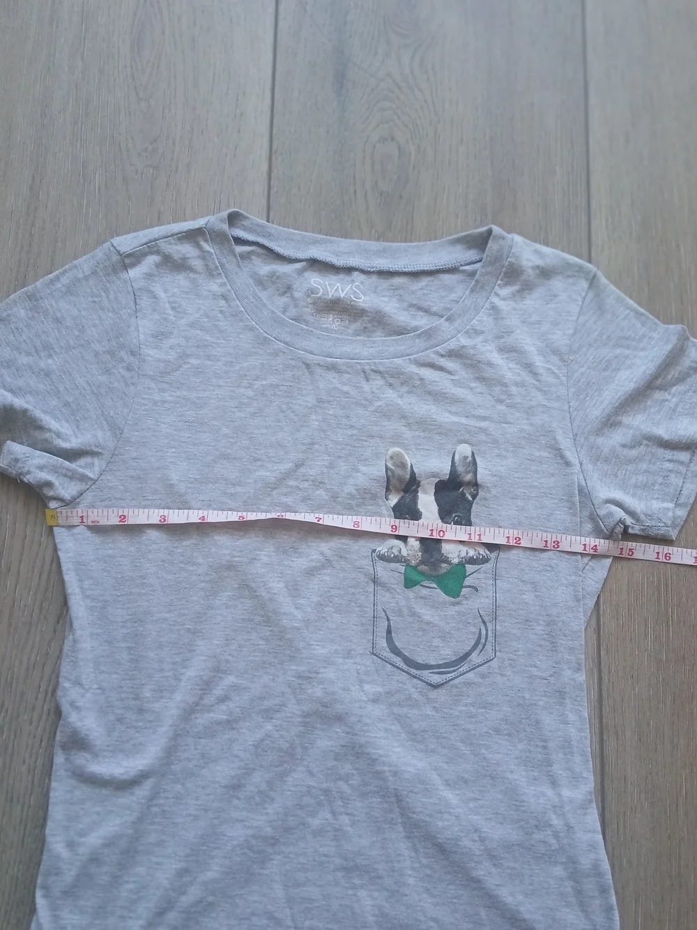 SWS Grey Graphic T-Shirt French Bulldog Pocket Print Womens Size L Casual Tee - Picture 6 of 8